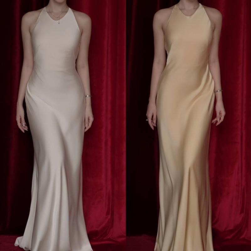 | Shuan Dress | Đầm Lụa Cổ Yếm Form Dài Không Mút