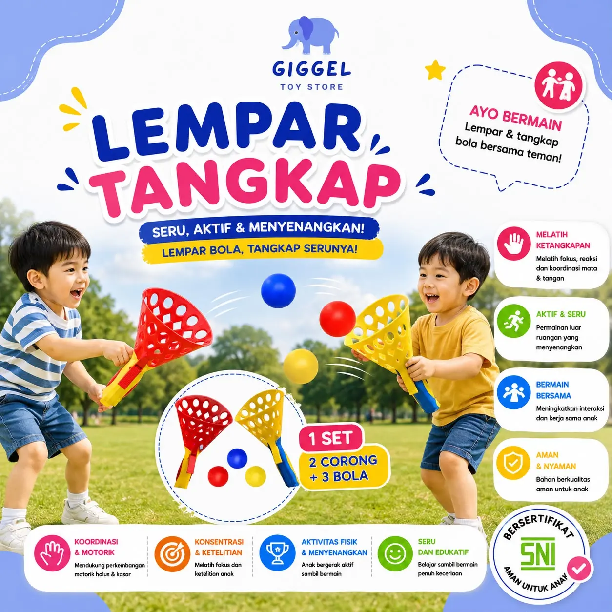[ Giggel ] Mainan Anak Lempar Tangkap Bola / Ball Catapult Toys