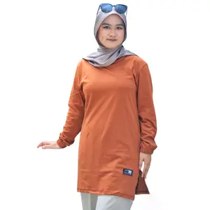 TUNIK JUMBO lengan panjang wanita kerut pakai karet bahan kombet 24s polos kaos katun muslim Combed Dewasa Atletis Transparent rahayu Basic