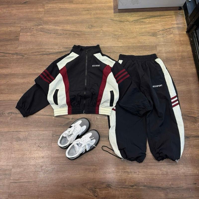 Bộ quần áo gió phối màu CHỮ THÊU 2 lớp lót lưới cho bé trai gái size 8-30kg