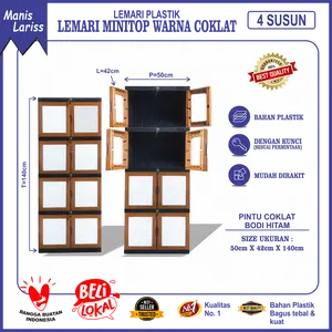 LARIS MANISS Lemari Pakaian Plastik / Lemari Baju Plastik / Lemari Plastik Dengan Kucni Tanpa Kaca Motif Timbul 2 Tingkat 3 Tingkat 4 Tingkat Dan 5 Tingkat