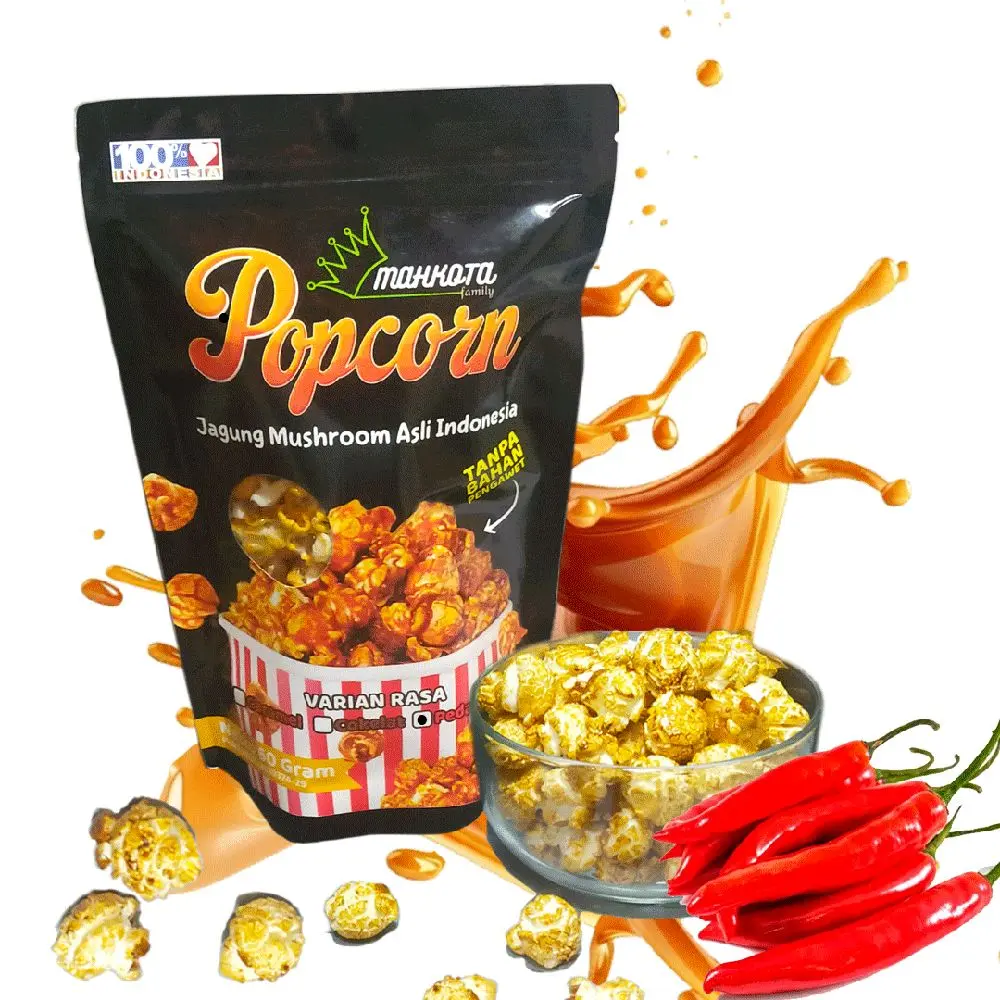 Popcorn Pedas Manis Jagung Brondong Rasa Pedas Karamel- Popcorn Mahkota Camilan Snack Food  Cemilan