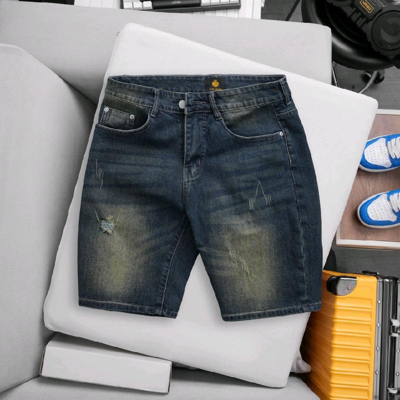 [TH-111] Quần Short Jean Nam Cao Cấp,Phom Ngang Gối,Màu Xanh Dơ Wash Rách Freeship Vải Denim Chất Liệu Mềm Mại Co Giãn Tốt Phong Cách Đơn Giản Thời Trang - TH JEAN
