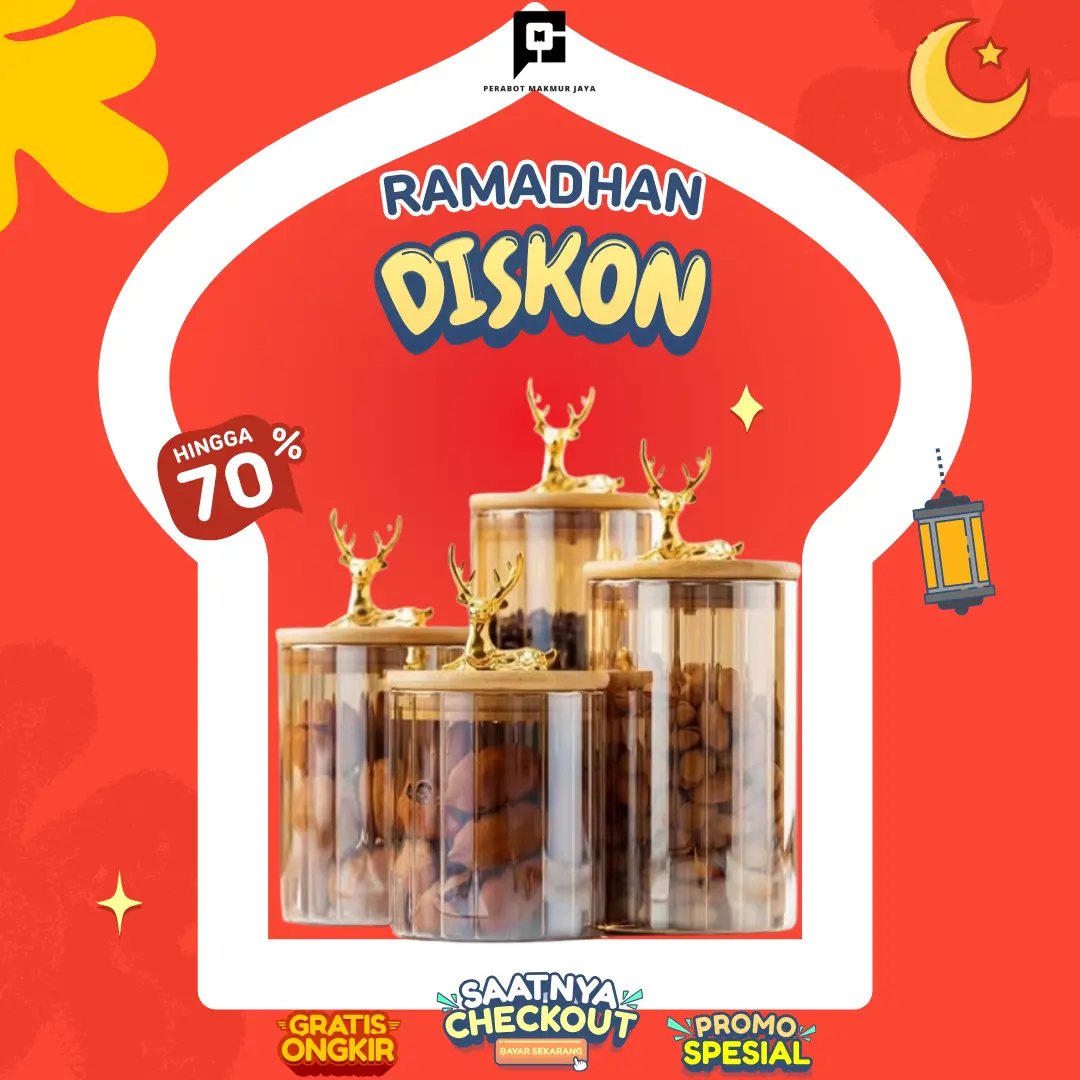 Tempat Penyimpanan Kaca Bening/Toples Makanan Serbaguna / Toples Kaca Tebal / Toples Kaca Kota/ Jar Toples Hari Raya - PMJ200