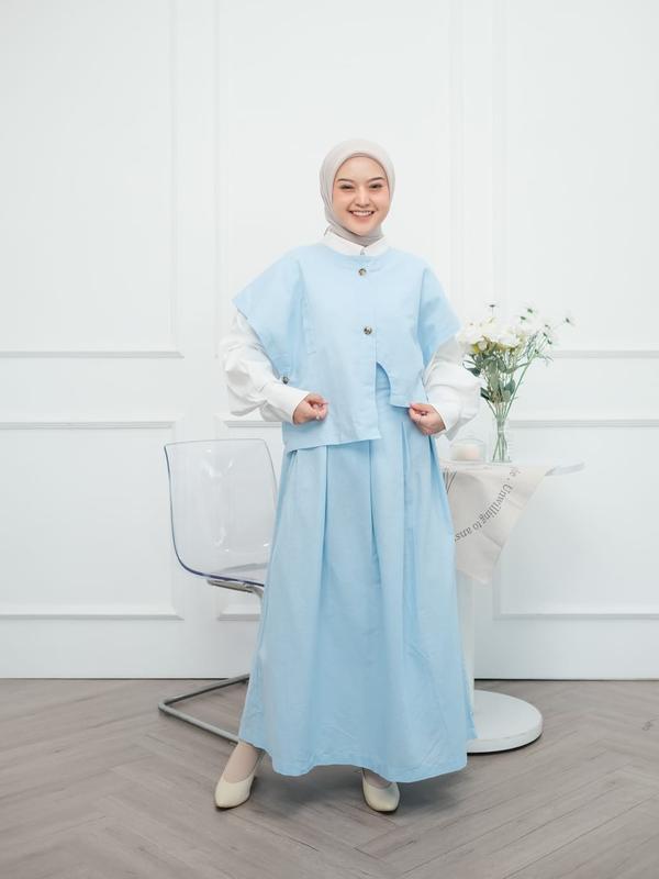 Kimmy Vest Setelan Rok dan Atasan Wanita Muslim one set rok Katun linen korean style setelan Baju  remaja Dewasa crop casual by cinesia.id 3