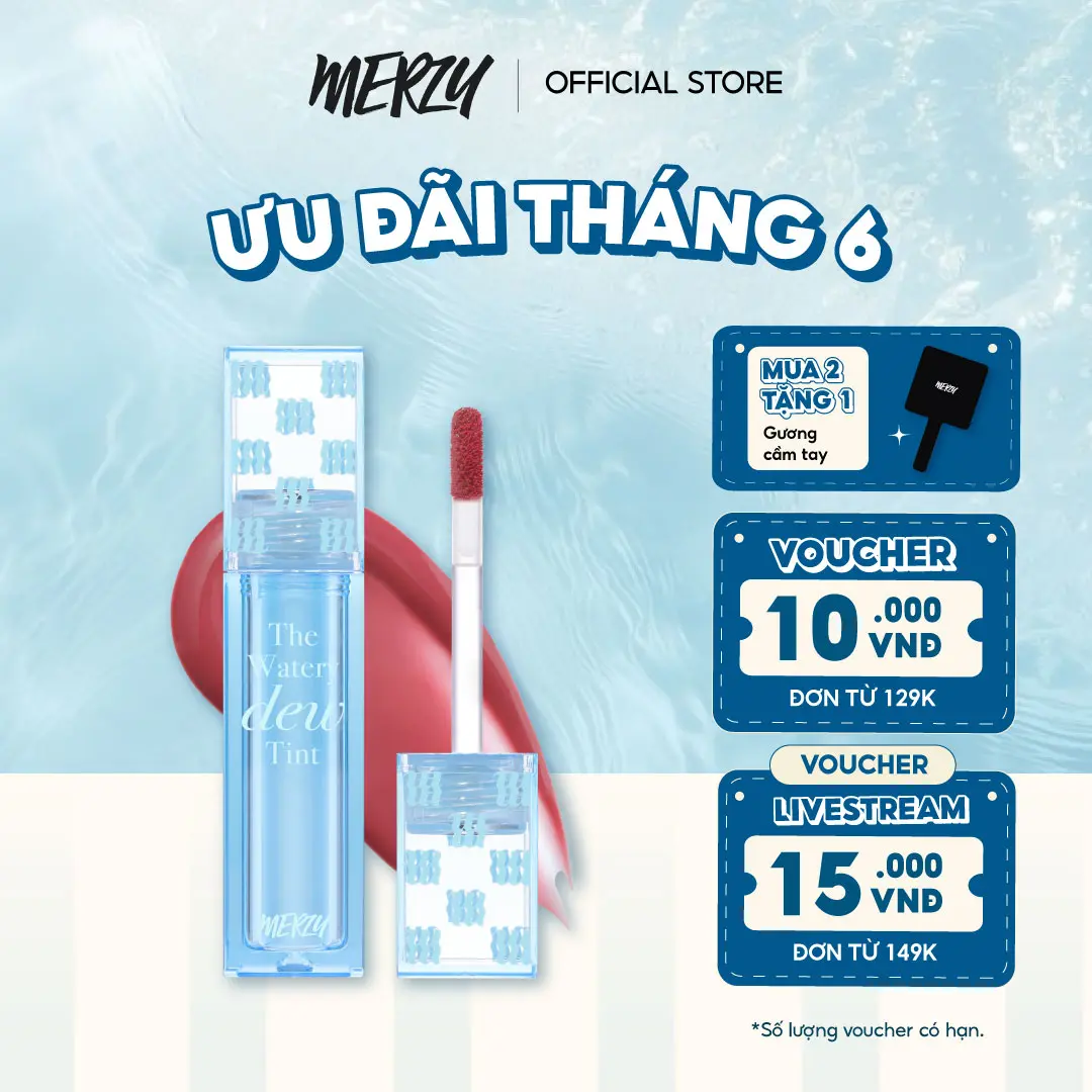 [New Dew] Son Tint Bóng Dạng Thạch Trang Điểm Hàn Quốc Merzy New Watery Dew Tint 4G Cosmetic Merzy Tint Merzy Xanhdương
