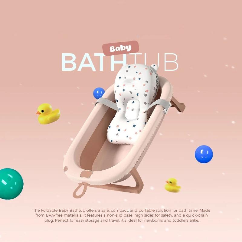 ⚡SUBSIDI 80%⚡ APEXGLOW Bak Mandi Bayi Lipat Portable Dengan Pengukur Suhu & Bantal Mandi Foldable Baby Bath Tub Anti Slip Anti Tenggelam Baby Bath Helper 3
