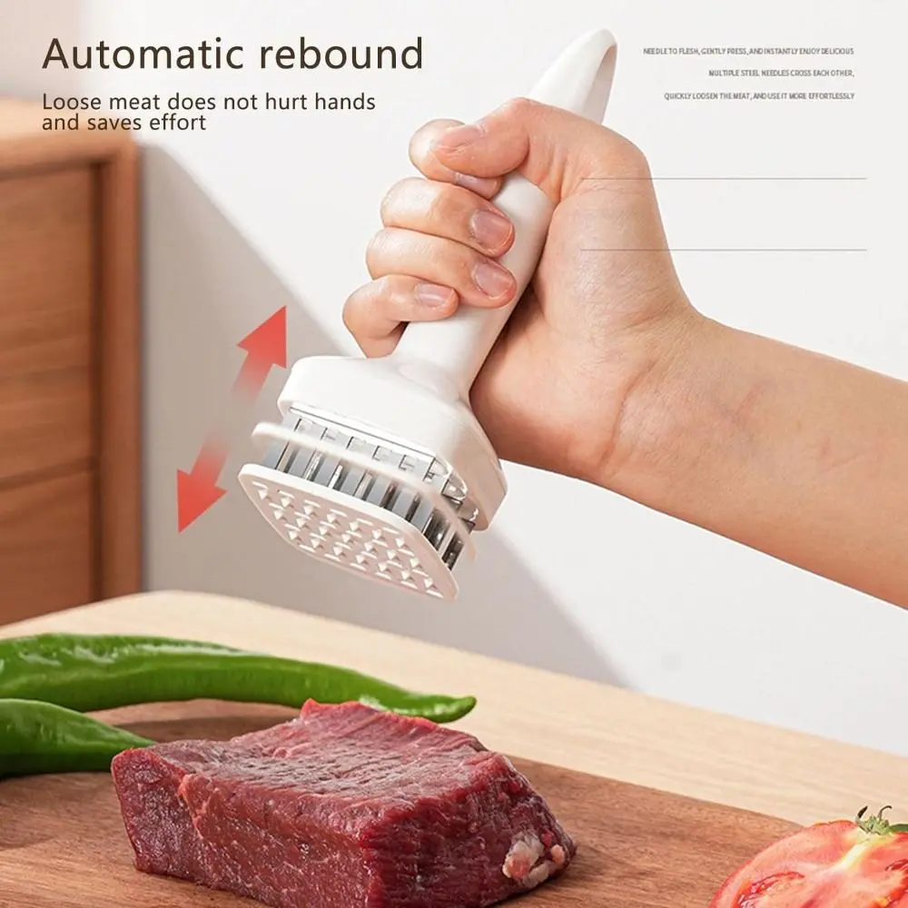 Durable Stainless Steel Meat Tenderizer Machine Automatical Rebound with Non-slip Grip Breaking Meat Loosening Needle 24 Needles Steak Meat Hammer Kitchen Tool