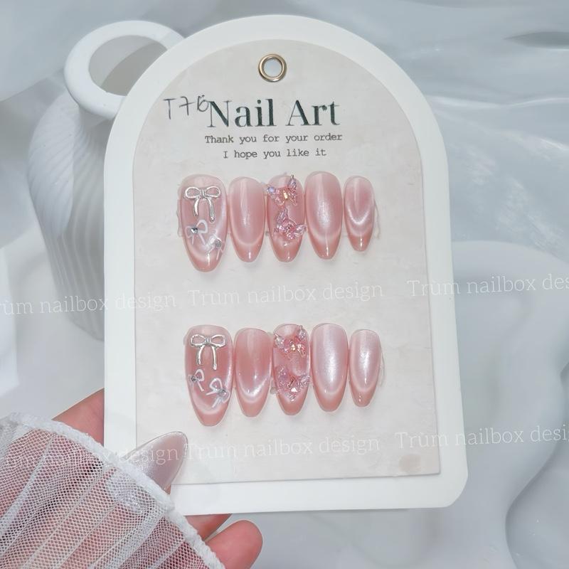 [T76] Nailbox Thiết Kế Mắt Mèo Ánh Trăng Hồng Mix Charm - Nail Art Thủ Công Dễ Sử Dụng & Đơn Giản