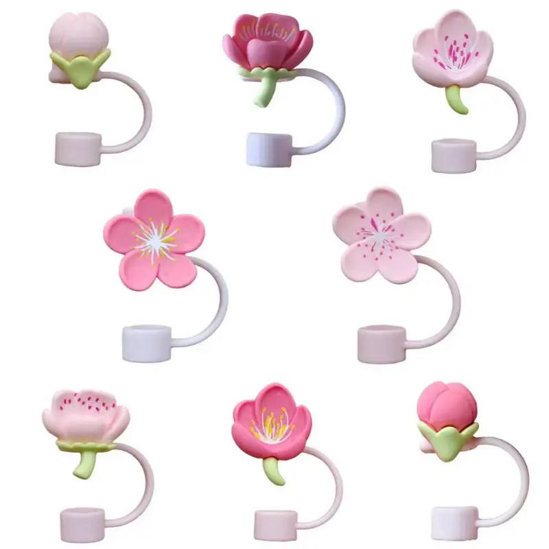 Tutup Sedotan Anti Debu/ Straw Topper Straw Silicone Bunga Sakura,Orchid,Daisy