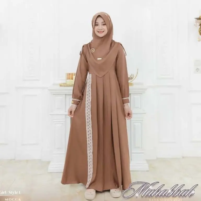 Gamis Anak Perempuan Remaja Tanggung Usia 5 -15 Tahun Terbaru Alika Dress Bahan Cerinkle Airflow Sudah Termasuk Hijab - Baju  Muslim Lebaran 1