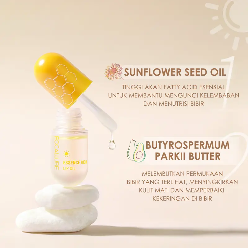 [Official] FOCALLURE Pure Natural Lip Oil Day & Night Moisturized Repaired Lip Treatments 2
