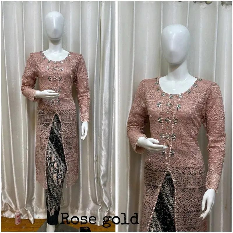 STELAN TUNIK KEBAYA MODERN BAHAN BROKAT LAPISAN PAYET MUTIARA-KEBAYA WANITA MODEL TERBARU ELIZA TERLARIS 2024-SATU SET BAJU KEBAYA MEWAH COCOK UNTUK PESTA KONDANGAN MEWAH DAN ELEGAN 3