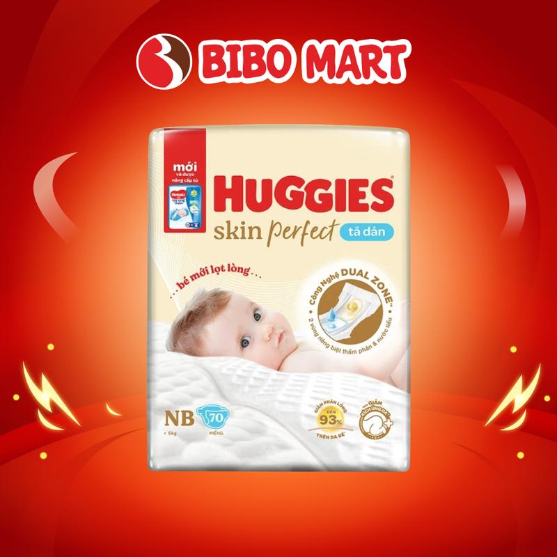 Tã Bỉm Dán Sơ Sinh Huggies Skin Perfect Mềm Mại Êm Ái Thoáng Khí Thấm Hút Nhanh Size NB70 - Bibomart