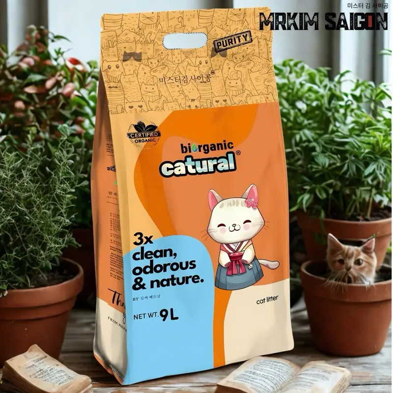 Cát vệ sinh MrKim Catural Bentonite Baby Powder 9L 4Kg - Hương phấn, vón cục siêu chặt, khử mùi hiệu quả