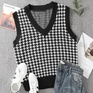 Houndstooth Vest / JENNIE Vest Rajut / TERMURAH !!!!!!! Wanita Rompi Atasan Motif Houndstooth Vest / JENNIE Vest Rajut / TERMURAH !!!!!!! Wanita Rompi Atasan Motif