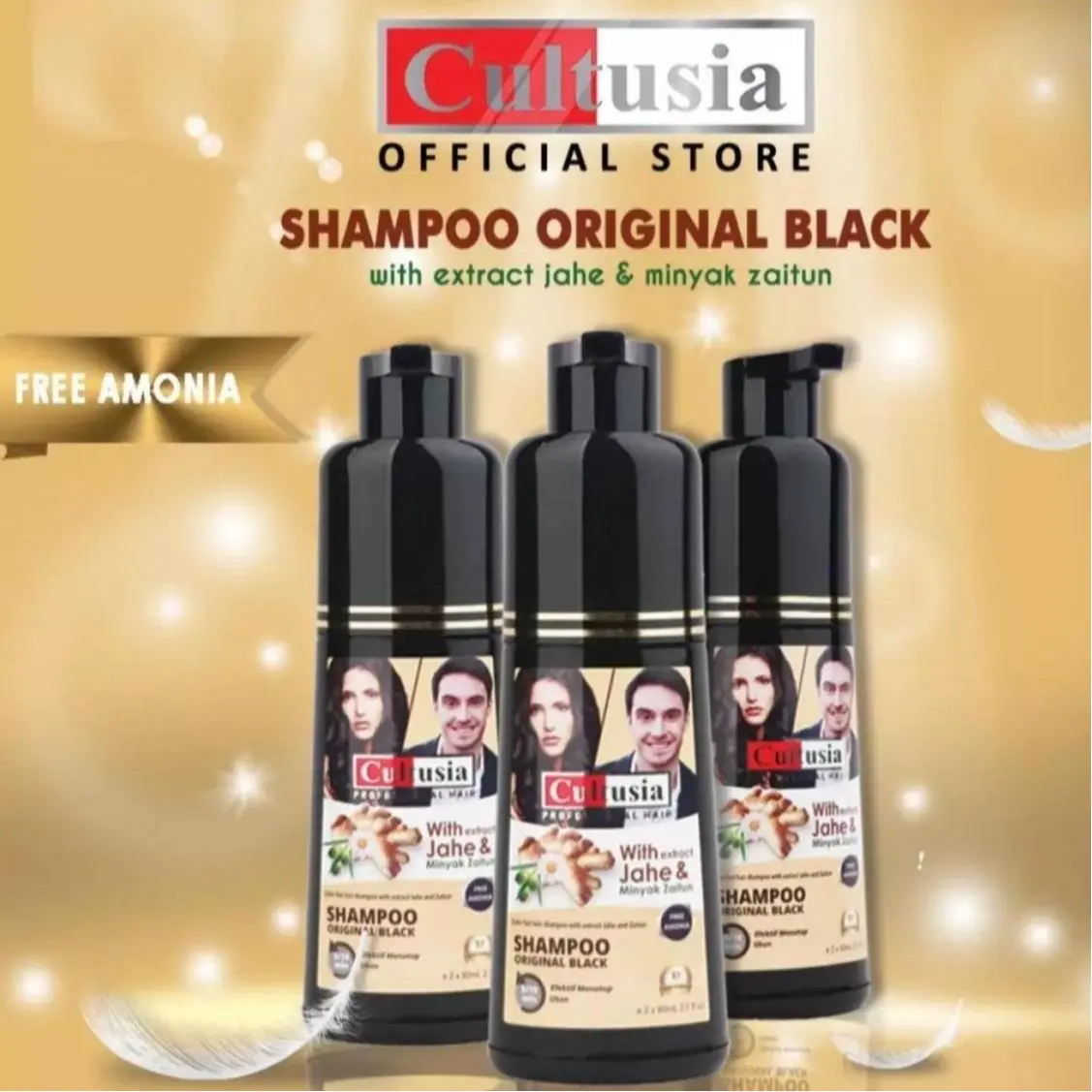 Cultusia Shampo Coloring Original Black 160ML Extra Jahe & Minyak Zaitun Kemasan 160ML & Kemasan Sachet 25ML - Shampo penutup uban Cultusia Original Black pewarna rambut