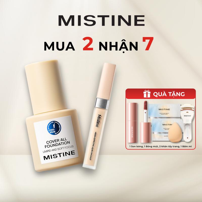   12.12   COD  MISTINE Kem nền kiềm dầu tốt bên màu lâu trôi 30g + Che khuyết điểm Concealer 6g +  5 QUÀ  1 Son bóng 1 Mút trang điểm 2 Khăn tẩy trang 1 Bấm mi 