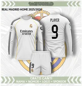 Jersey Real Madri Tangan Panjang Home 2025/2026 dengan Gratis Ganti Nama Nomor