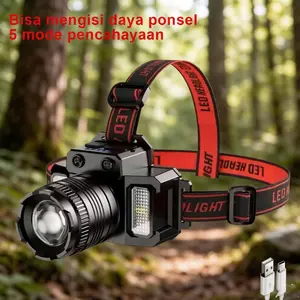 Senter Lampu Kepala Super Terang Headlamp Led Rechargeable Zoom/lampu kuning/lampu putih