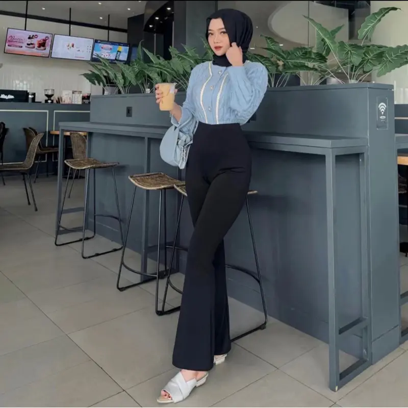 Flare Pants 388 Celana Highwaist - Celana Flare Pants - Highwaist Kulot Cutbray Wanita Casual Panjang Bawahan Cewek ootd cutbray hitam Basic celana flare outfit Scuba 3