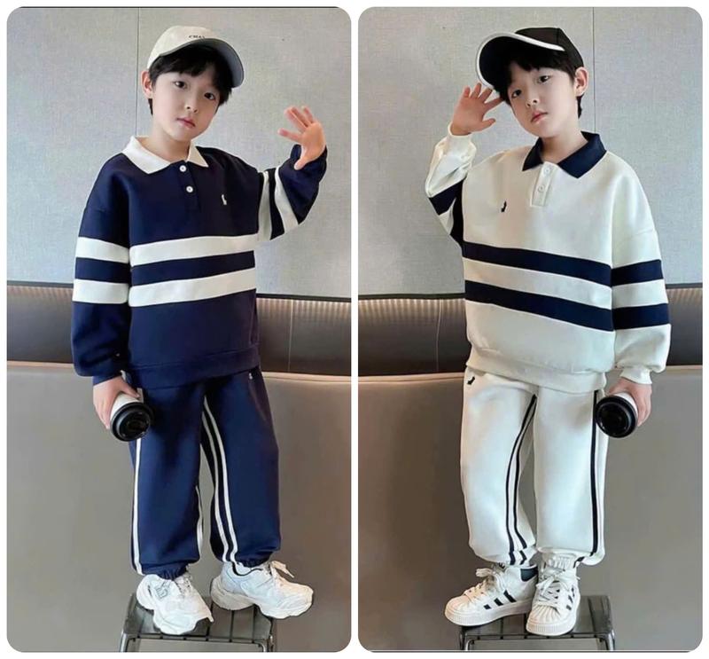 Bộ quần áo thu đông trẻ em logo thêu cổ polo cho bé trai 14-48kg chất nỉ da cá. Bộ thu đông dài tay bộ nỉ cho bé trai và bé gái B22