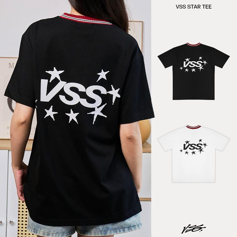    Mua 1 Tặng 1 Áo Thun   Áo Thun Nam Nữ VSS Chính Hãng Vải Cotton 2 Chiều Mềm Mại Form Rộng Hình In Lụa Basic Cổ Sệt Dọc 2 Màu Đen Trắng - VAT30 