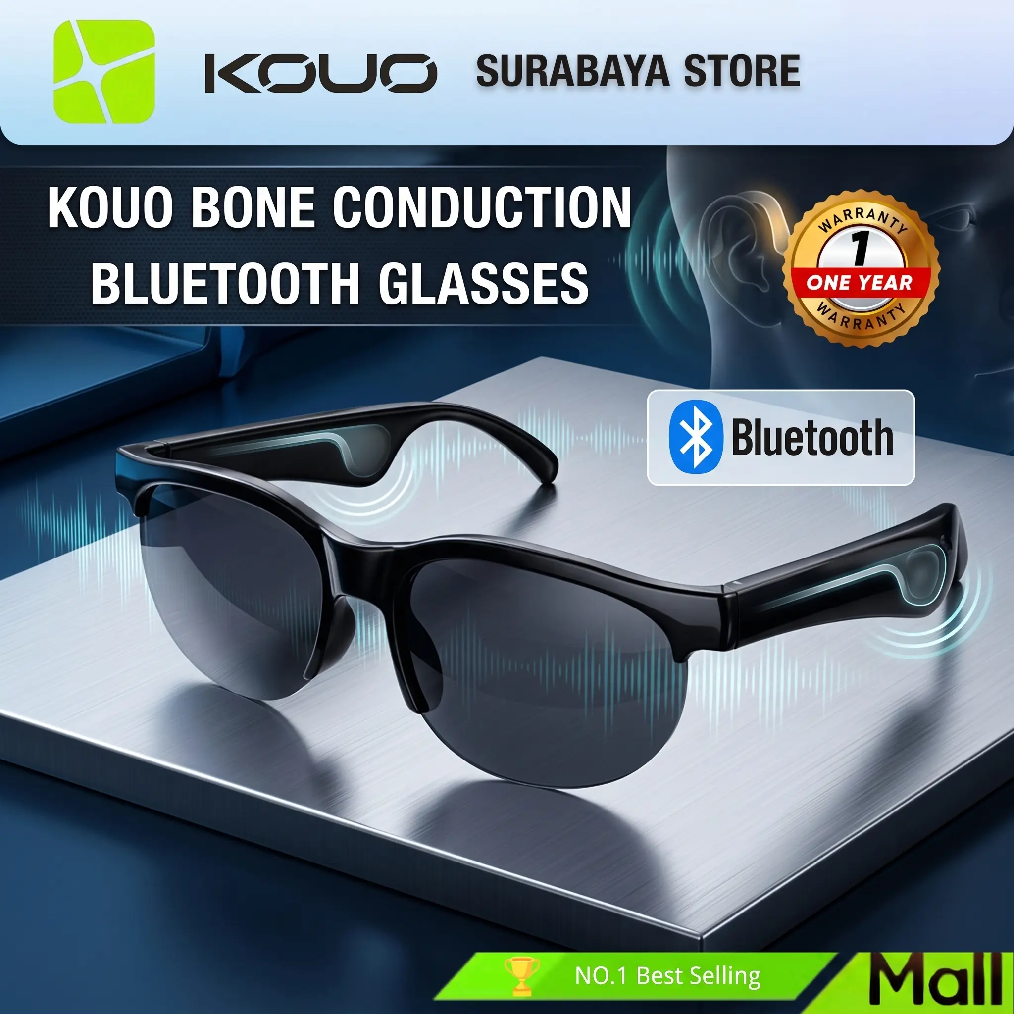 KOUO SURABAYA Smart Bluetooth Wireless Glasses WitBass HIFI Sound Quality Mudah Digunakan Praktis Untuk Travelling Factory Grosir