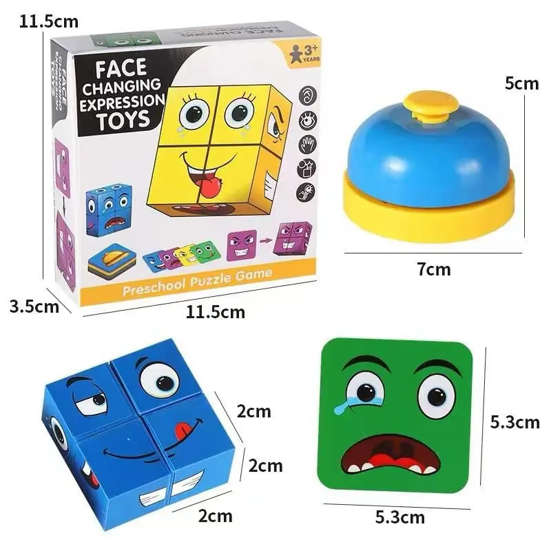 Mainan Face Change Rubik Cube Puzzle + Bell / Mainan Susun Ekspresi Muka / Kubus Wajah New Edukasi Toys Dewasa / Anak Anak-Anak 0