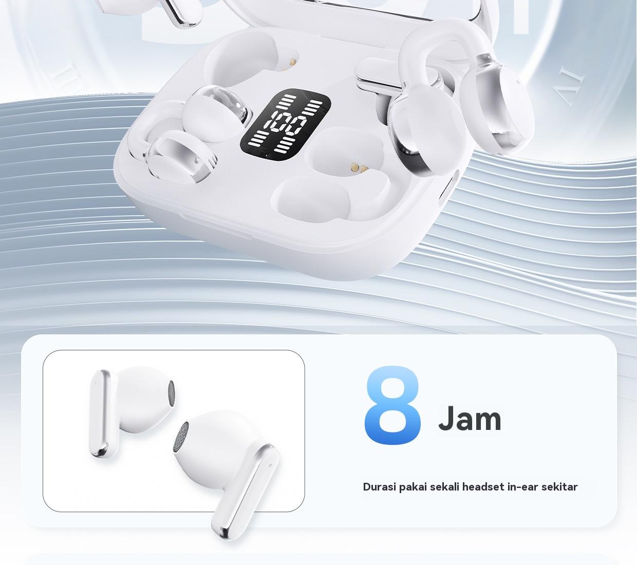 【Dua pasangan headphone】Q10 Bluetooth TWS nirkabel Earbud kualitas tinggi suara klip telinga + In-ear earphone ultra panjang jangka hidup pengurangan kebisingan headphone nirkabel olahraga headset game latensi rendah dengan LED digital