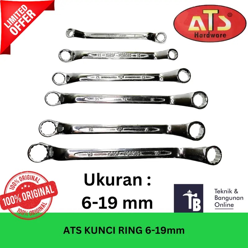ATS Kunci ring 6x7 8x9 8x10 10x11 10x12 12x13 12x14 14x15 14x17 16x17 17x19 18x19 / Double Offset Ring Spanner 6mm -19 mm 0