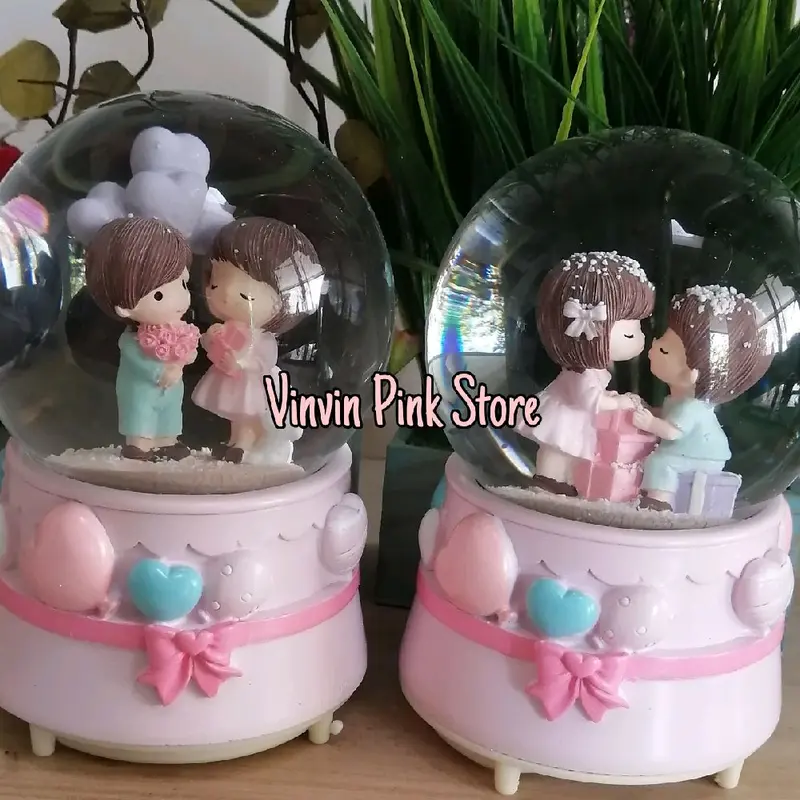 snowball otomatis teddy bear kotak musik love story lampu tidur 2