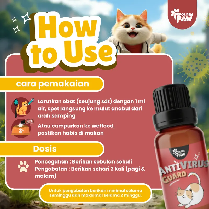 ANTI-VIRUS GUARD 5gr by Golden Paw Obat Virus Calici Distemper Panleu Flu Berat Demam Lemas Panleukopenia Kucing Ampuh Terbaik 3