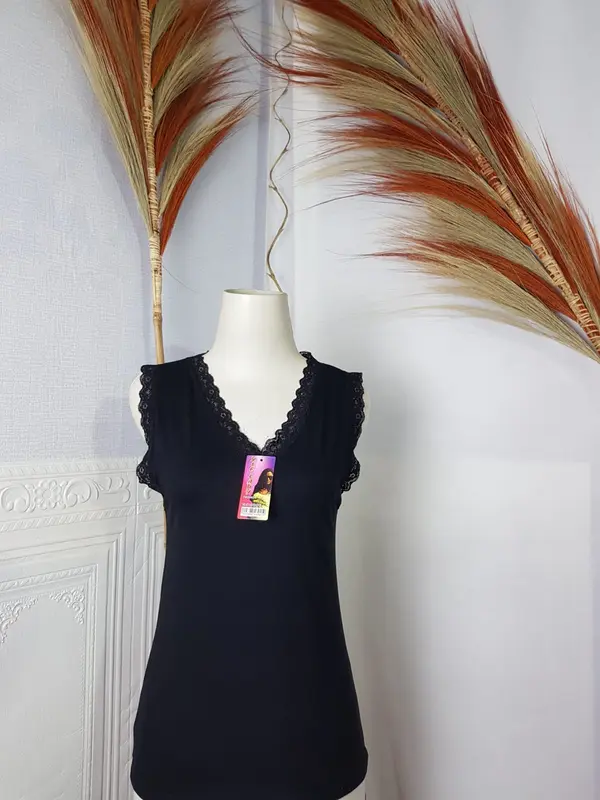 tanktop renda kerah V || tanktop renda V neck wanita, lekbong renda, atasan wanita Fit Manset Rayon 4