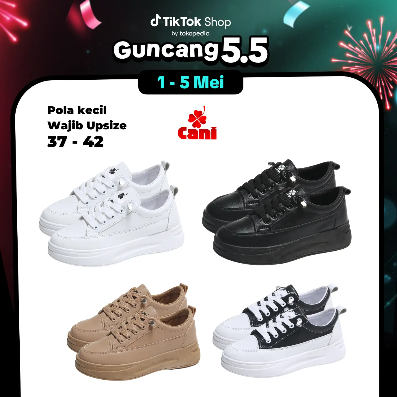 CANI Aelin Back To School Sepatu Sneakers Putih Wanita Sepatu Minimalist Simpel Full Black/White K9012
