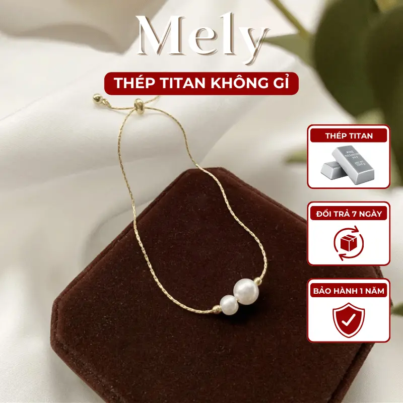 [KHÔNG ĐEN GỈ] Vòng tay thép Titan phối ngọc trai nhân tạo cao cấp phụ kiện thời trang - Mely TT63