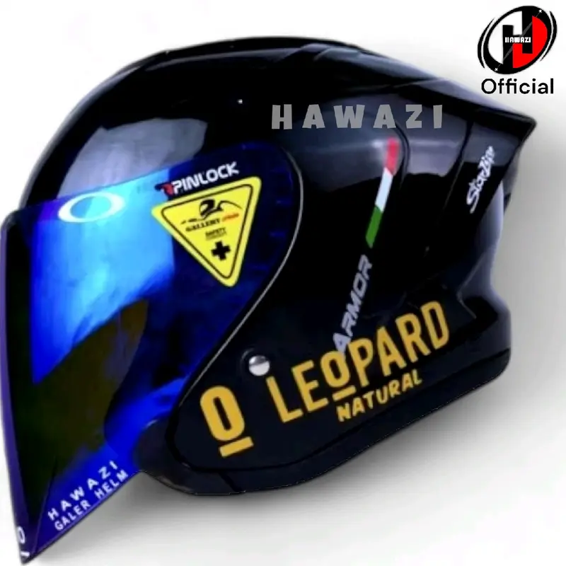 Helm JS Armor Hitam Glossy Paket Ganteng Leopard dengan Visor Iridium Silver Motorcycle 2