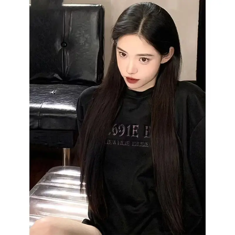 kaos oversize wanita Kaos bermotif kupu-kupu kaos baju kaos oversize baju korean style wanita ootd kaos oversize Atasan Oblong Kaos Lengan Panjang Hitam Dewasa Cewek Katun Santai Polos Distro T-Shirt 5