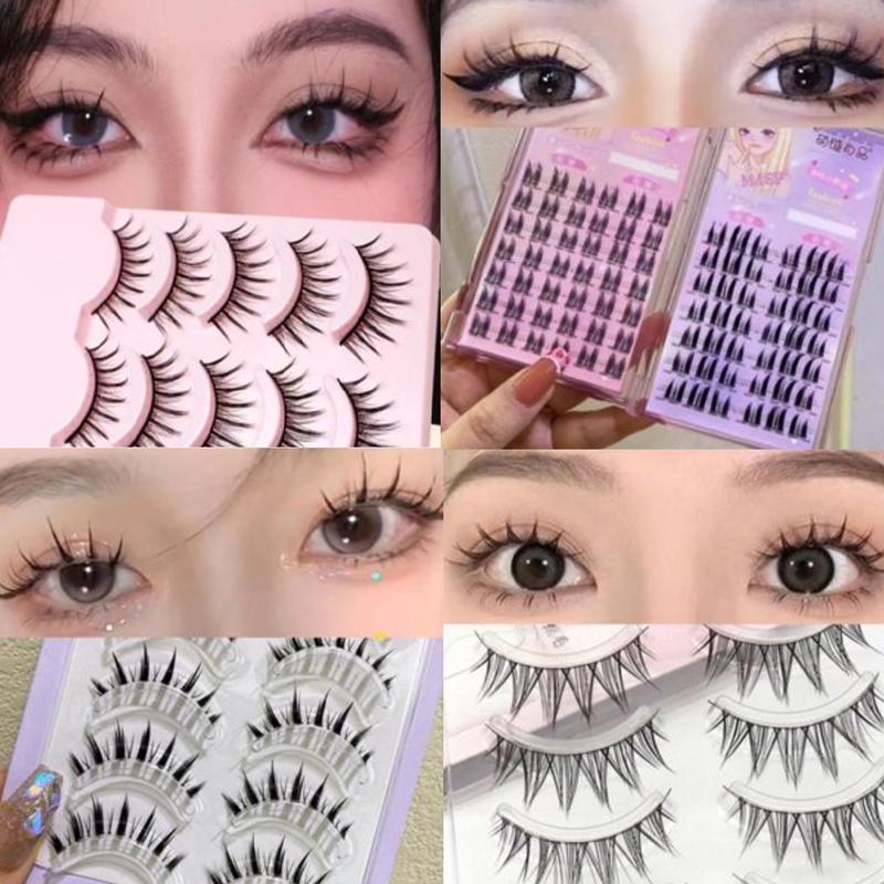 5 Pairs False Eyelashes Natural Cross Curling Lash Extension Daily Eye ...