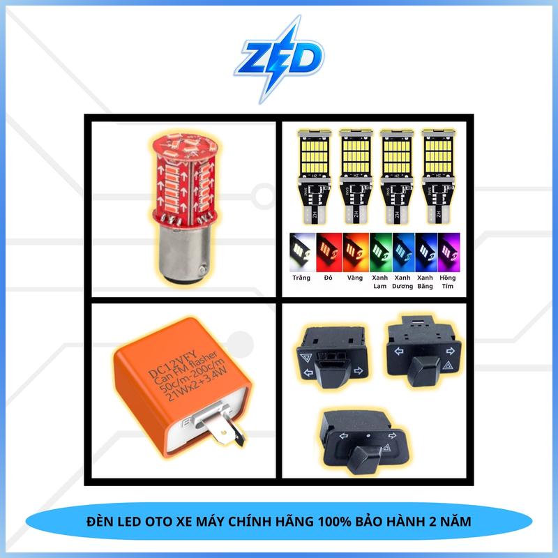 4 Bóng Xi Nhan T15 7 Màu + Hậu Audi F1 + Cục Chớp Rơ Le Điều Chỉnh Tốc Độ + Công Tắc Xi Nhan Hazard - Phụ Kiện Xe Máy - Đèn LED Xi Nhan