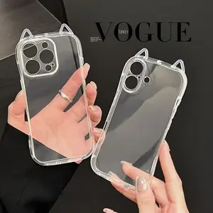 LTY CAT EAR CLEAR CASE IPHONE 11 12 13 14 15 16 17 PRO MAX PLUS SOFTCASE KOREAN LUCU ELEGAN BENING ANTI BANTING BUMPER