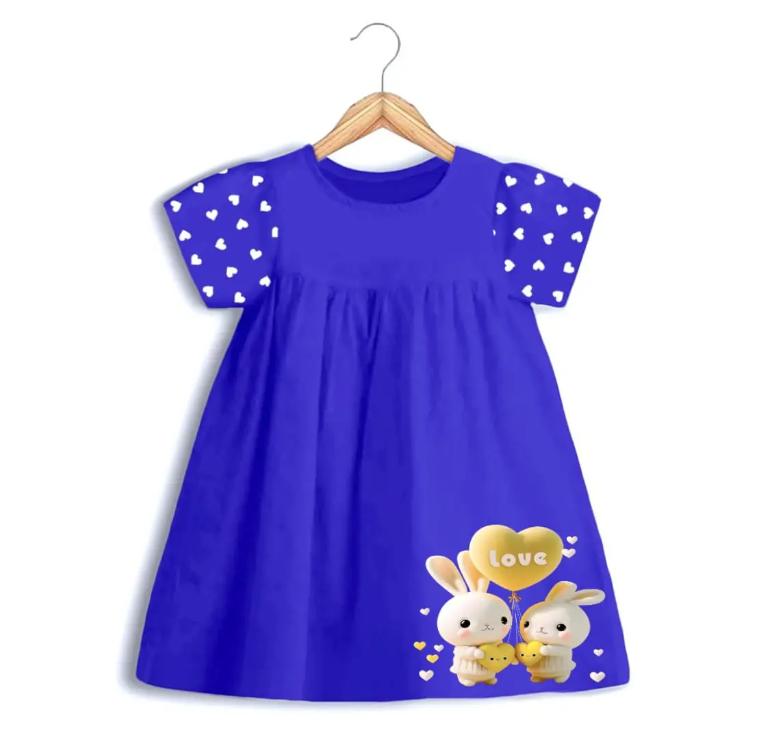 Dress Kerut Anak Perempuan Sablon Tangan-Fashion Anak Perempuan