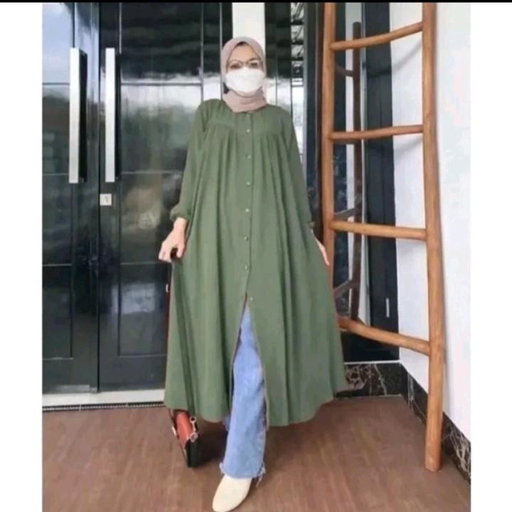 Long tunik midi crinkle airflow//bahan adem dan nyaman dipakai 1