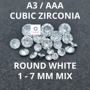 batu permata sirkon A3 cubic zirconia 1mm - 7mm bulat putih ukuran campur