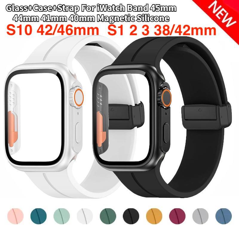 Vỏ Kính + Dây Đeo, Dành Cho Dây Đeo Đồng Hồ Thông Minh, Tương Thích Với Các Mẫu 46Mm, 45Mm, 44Mm, 42Mm, 41Mm, 40Mm, 38Mm, Vòng Đeo Tay Silicon, Vỏ, Dòng iWatch 11, 10, 9, 8, SE, 7, 6, 5, 4, 3, 2, 1