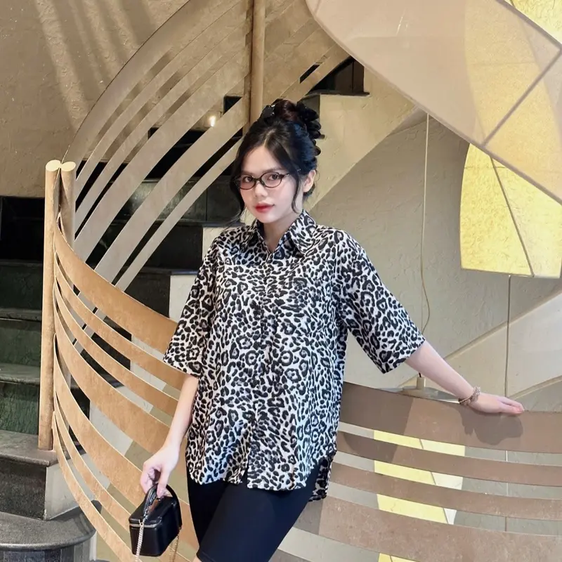 Bộ sơ mi phom rộng quần ngố hàng Freesize 45-70kg Nữ Women Voi Top Shirt Nhung 2