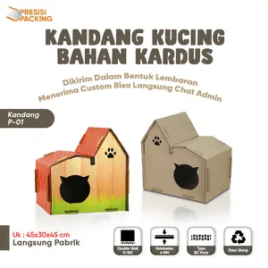 Rumah Kucing bahan kardus untuk mainan hewan peliharaan Premium P-01 Bahan Kardus 6mm Ukuran 45x30x45 Rumah Anabul Kitten
