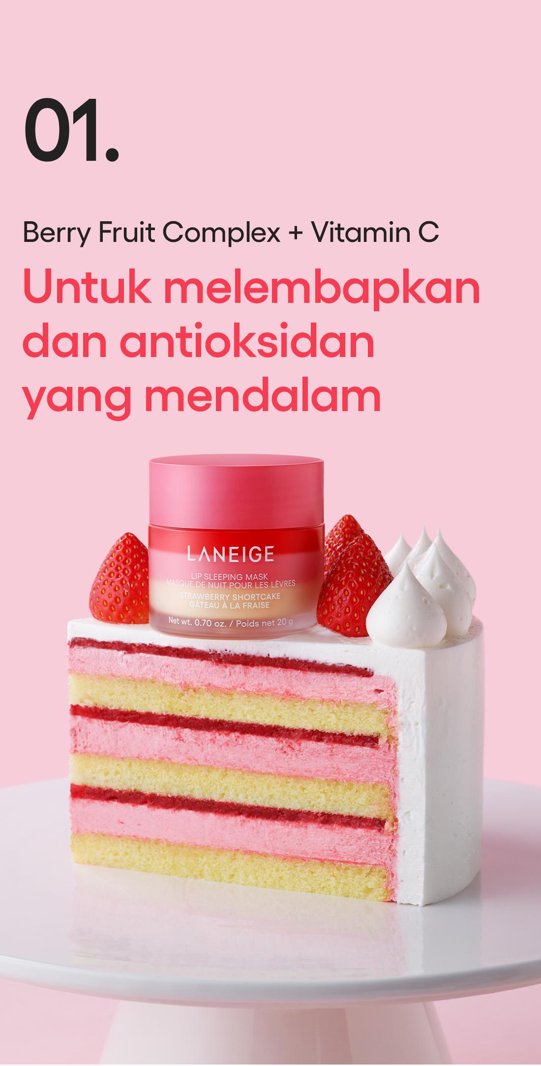 LANEIGE Lip Sleeping Mask Strawberry Shortcake 20g - Masker Bibir Malam, Melembapkan Bibir Kering & Pecah-pecah, Pelembap Bibir