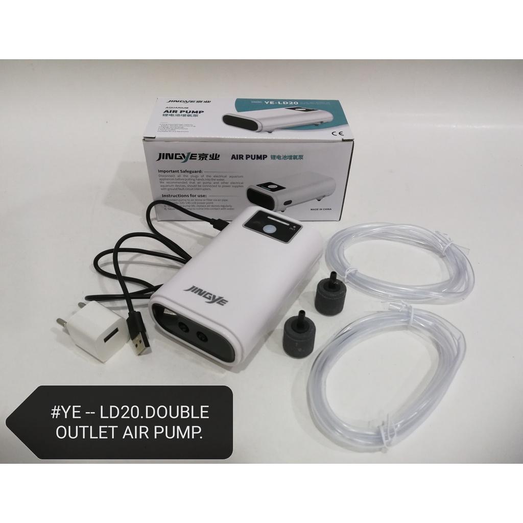JingYe YE-LD20 Double Outlet USB Battery Air Pump Aquarium Fish Pam Udara Ikan Akuarium Rechargeable
