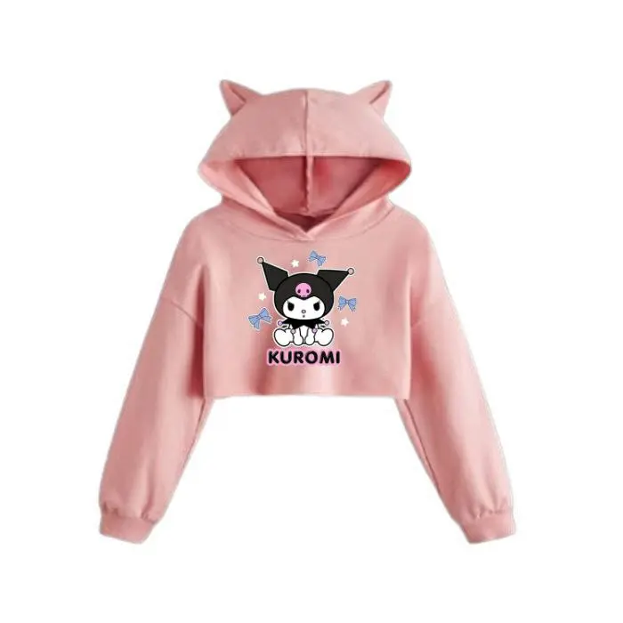 sweater hoodie telinga baju crop anak perempuan motif kuromi 1 lembut dan hangat usia 23456-12 tahun fashion 3